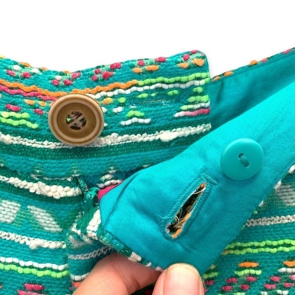 Anthropologie Shorts Womens 0 Green Teal Rainbow Aztec Embroidery Bohemian - Picture 9 of 11